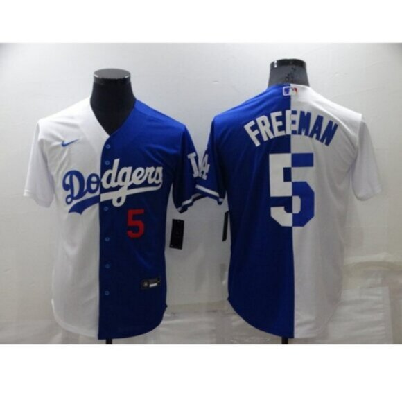 Mens Youths  5 Freddie Freeman White Blue Split Stitched Jersey - Picture 1 of 1